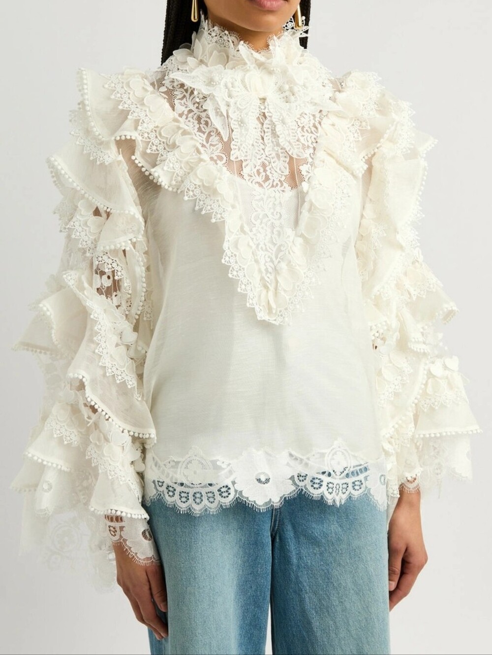 Zimmermann crush ruffled linen-blend blouse